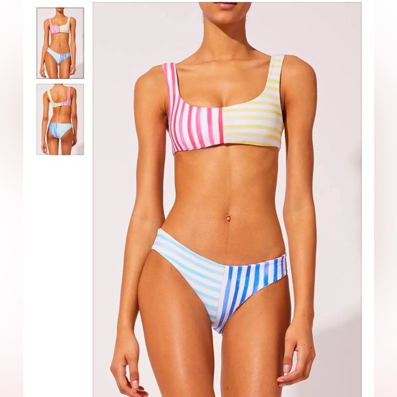 SOLID & STRIPED Reversible Elle Bottom Colorblock Watercolor Stripe Bikini Set - Picture 1 of 7